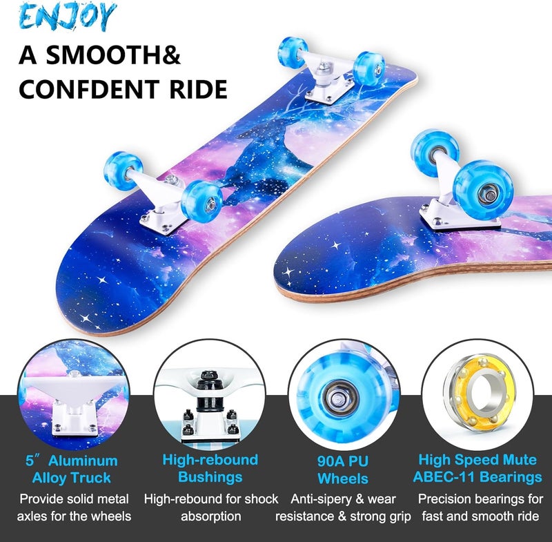 CLYCTIP Skateboard,31 x 8 inch Complete Skateboards for Beginners,8 Layer Maple Concave Cruiser Trick Skate Board for Kids,Teens,Adults - Image 2